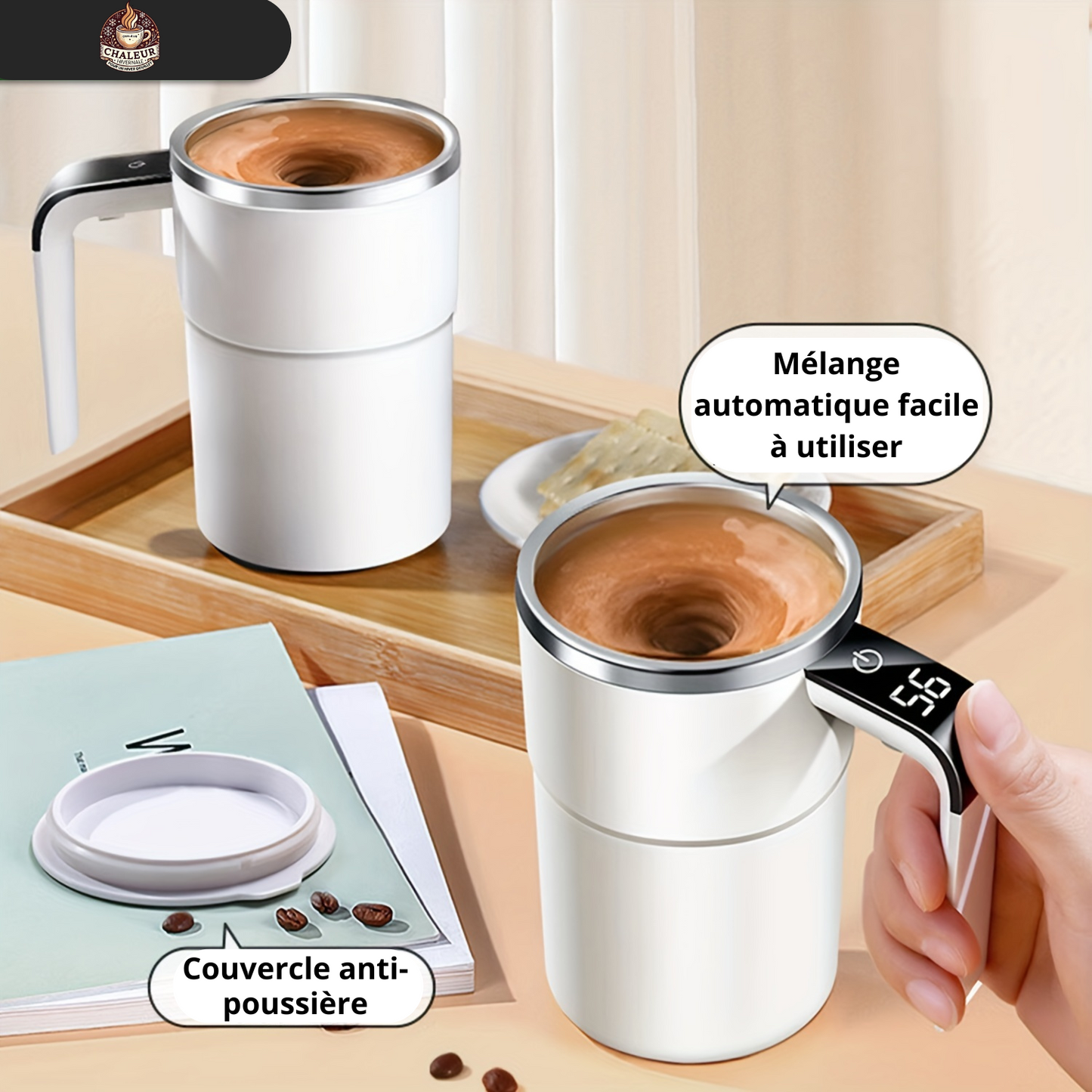 Tasse Auto-Mélangeuse Magnétique avec Affichage de Température – Pratique et Moderne